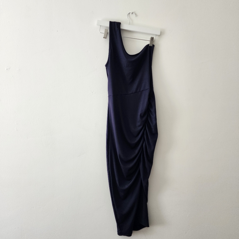 LAST CHANCE!! Dark Blue One Shoulder Midi Dress